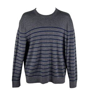 Banana Republic Mens L 100% Merino Wool Gray Navy Striped Sweater Quiet Luxury